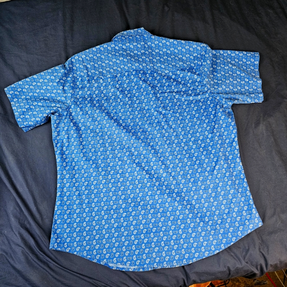 XL Wrangler Blue Paisley Pearl Snap S/S shirt - Picture 3 of 4